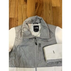 North Face Denali Fleece Jacket Womens‎ S White Gray 550 Polartec Goose Down Zip
